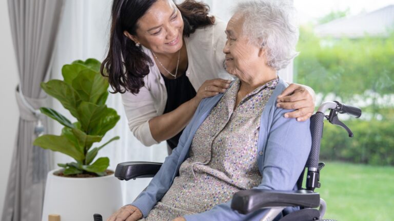 Elderly woman in wheelchair